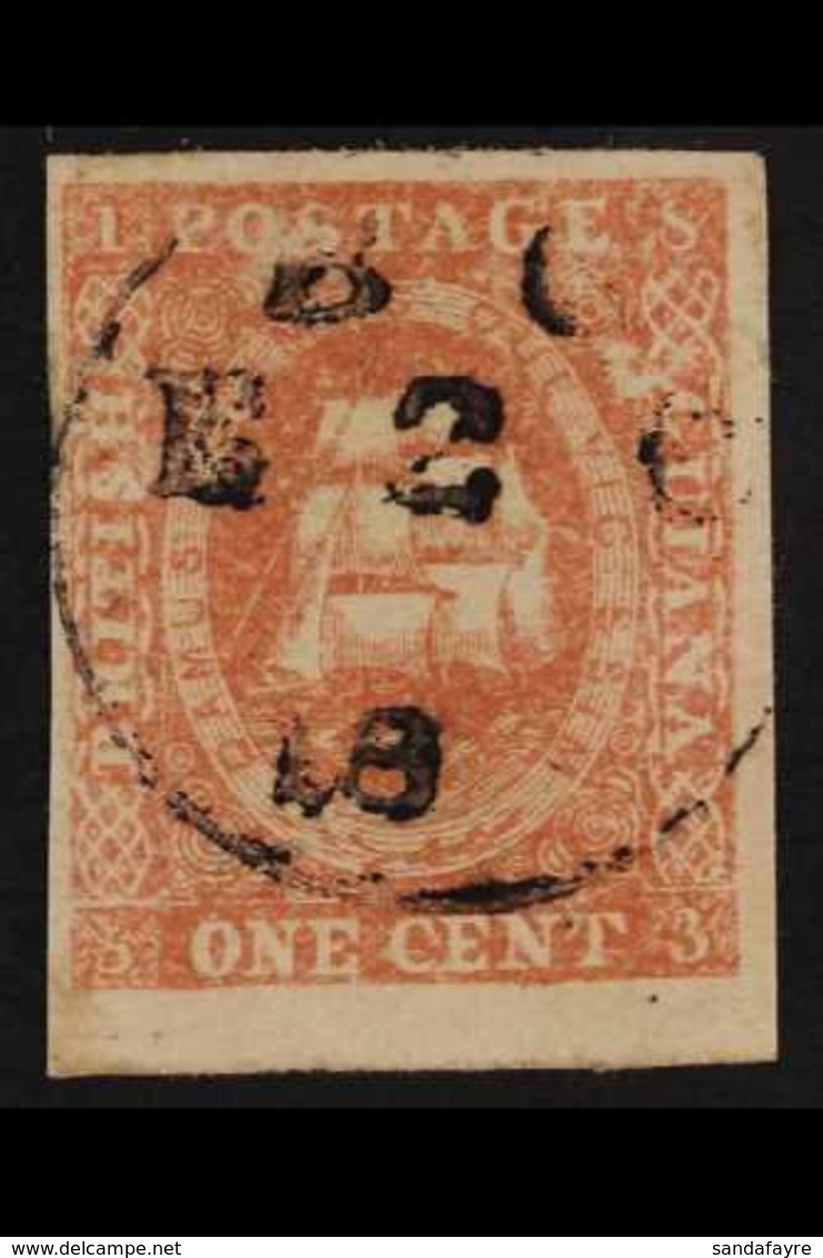 1853-59 1c Dull Red (type C), SG 16, Used With 4 Margins, Cancelled By Very Fine Rural "E 2 C" Datestamp Of Beterverwagt - British Guiana (...-1966)