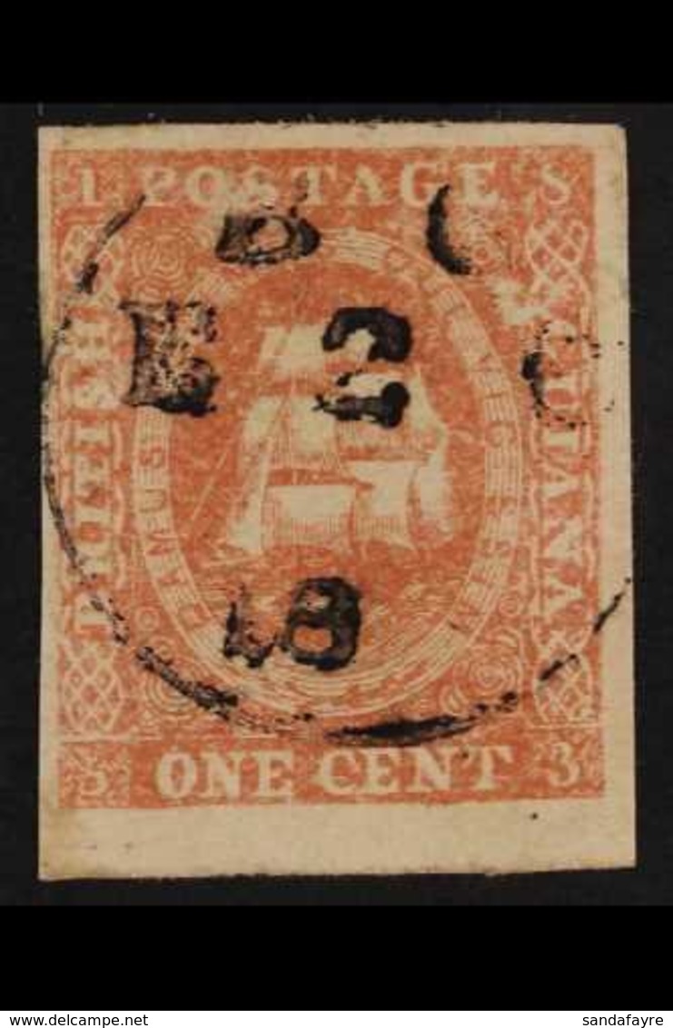 1853-59 1c Dull Red (type C), SG 16, Used With 4 Margins, Cancelled By Very Fine Rural "E 2 C" Datestamp Of Beterverwagt - Britisch-Guayana (...-1966)