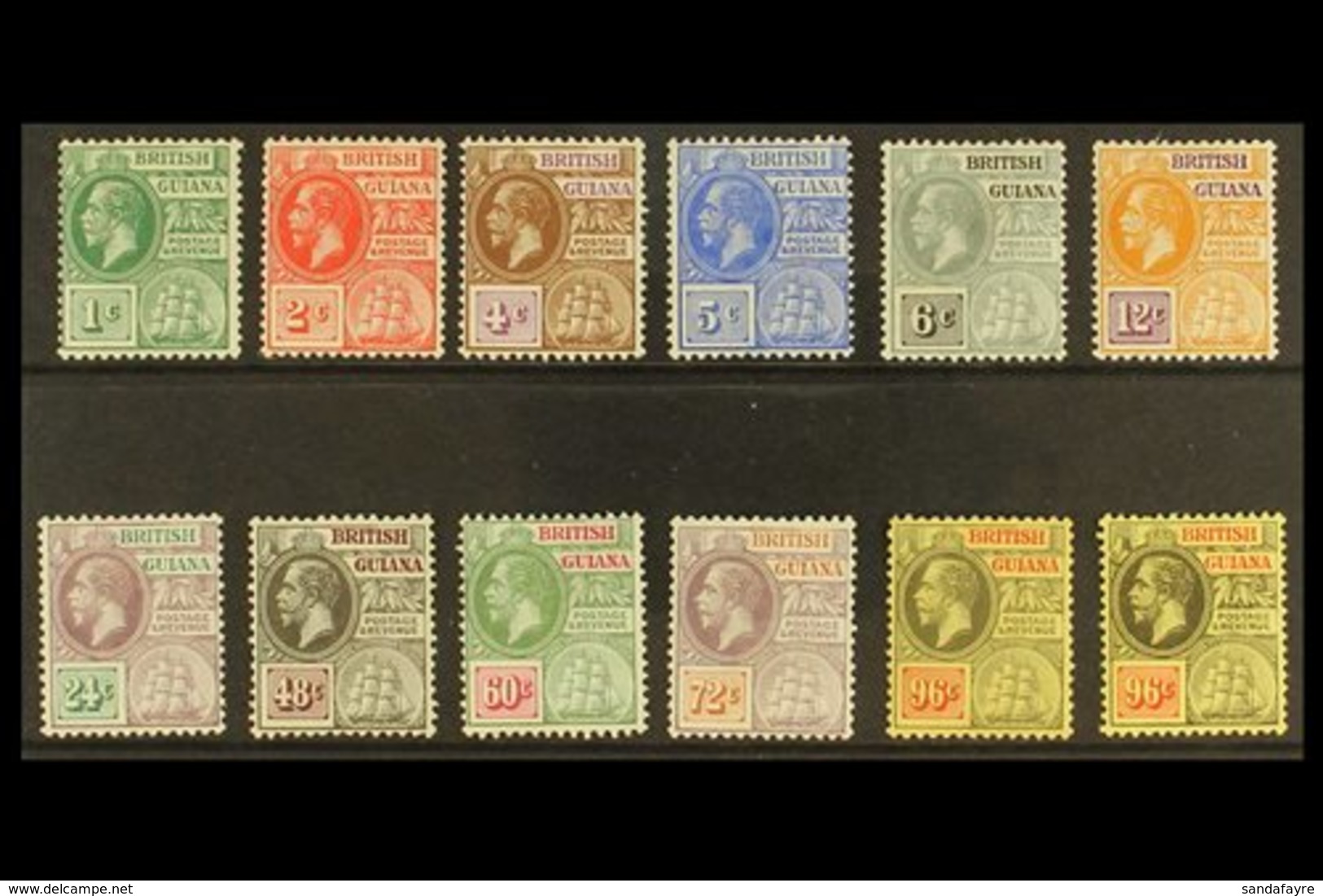 1913-21 MCA Wmk Definitive Set Plus An Additional 96c (96c X2, Coloured & White Paper), SG 259/69b, Fine Mint (12 Stamps - Britisch-Guayana (...-1966)