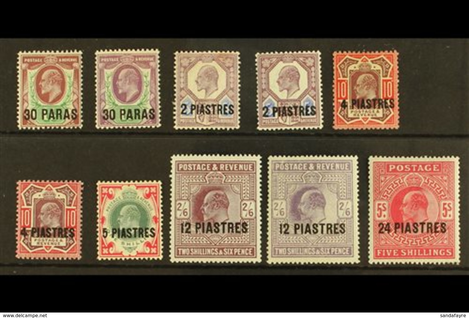 1911 - 1913 Ed VII Set 30pa To 24pi On 5s Incl Shades, SG 29/34 Incl 29a, 30a, 31b And 33a, Very Fine And Fresh Mint. (1 - British Levant
