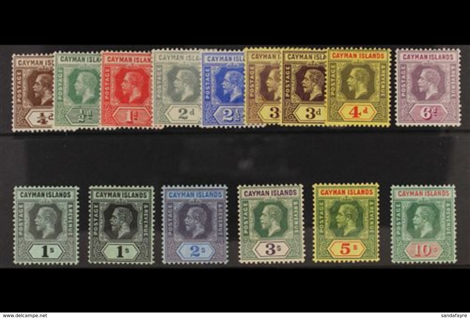 1912-20 Complete King George V Definitive Set, SG 40/52b, Including Two Different 3d Backs And Both 1s Backs, Very Fine  - Cayman Islands