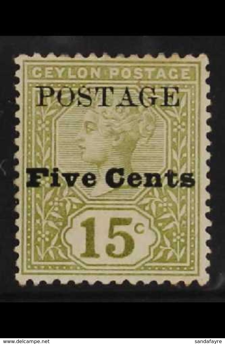 1890 VARIETY 5c On 15c Olive-green Local Surcharge With "REVENUE" OMITTED Variety, SG 233e, Mint With Light Perf Toning. - Ceylon (...-1947)