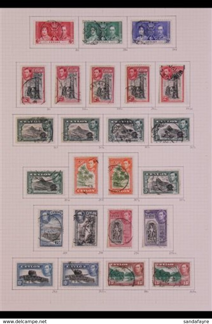 1937-1951 COMPREHENSIVE FINE USED COLLECTION On Leaves, Virtually COMPLETE For The Period, Includes 1938-49 Pictorials S - Ceylon (...-1947)