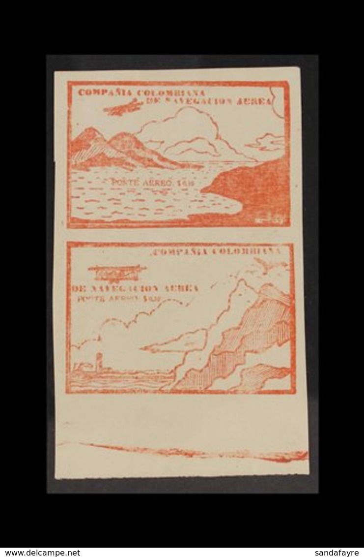 COMPANIA COLOMBIANA DE NAVEGACION AEREA 10c Brick-red Private Airmail Company Local Stamps (Michel 13/14, SG 13a/14a), F - Kolumbien
