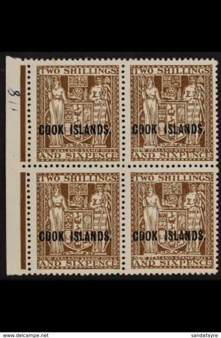 1936 2s 6d Deep Brown, Postal Fiscal, SG 118, Never Hinged Marginal Block Of 4 (one Hinged). For More Images, Please Vis - Cook Islands