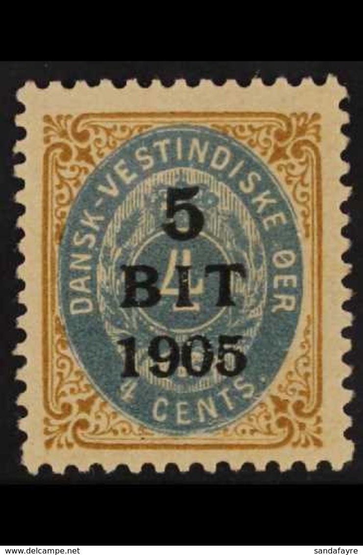 1905 5" BIT"  On 4c Pale Blue And Yellow-brown, Frame Inverted, Facit 29 V1, Fine Mint. For More Images, Please Visit Ht - Danish West Indies