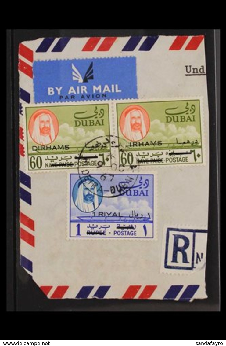 1967 1 Riyal On 1r, SG 241, Pair Of 60d On 60np, SG 240, One With The Variety "IRHAMS For DIRHAMS", Unlisted SG, All Ver - Dubai