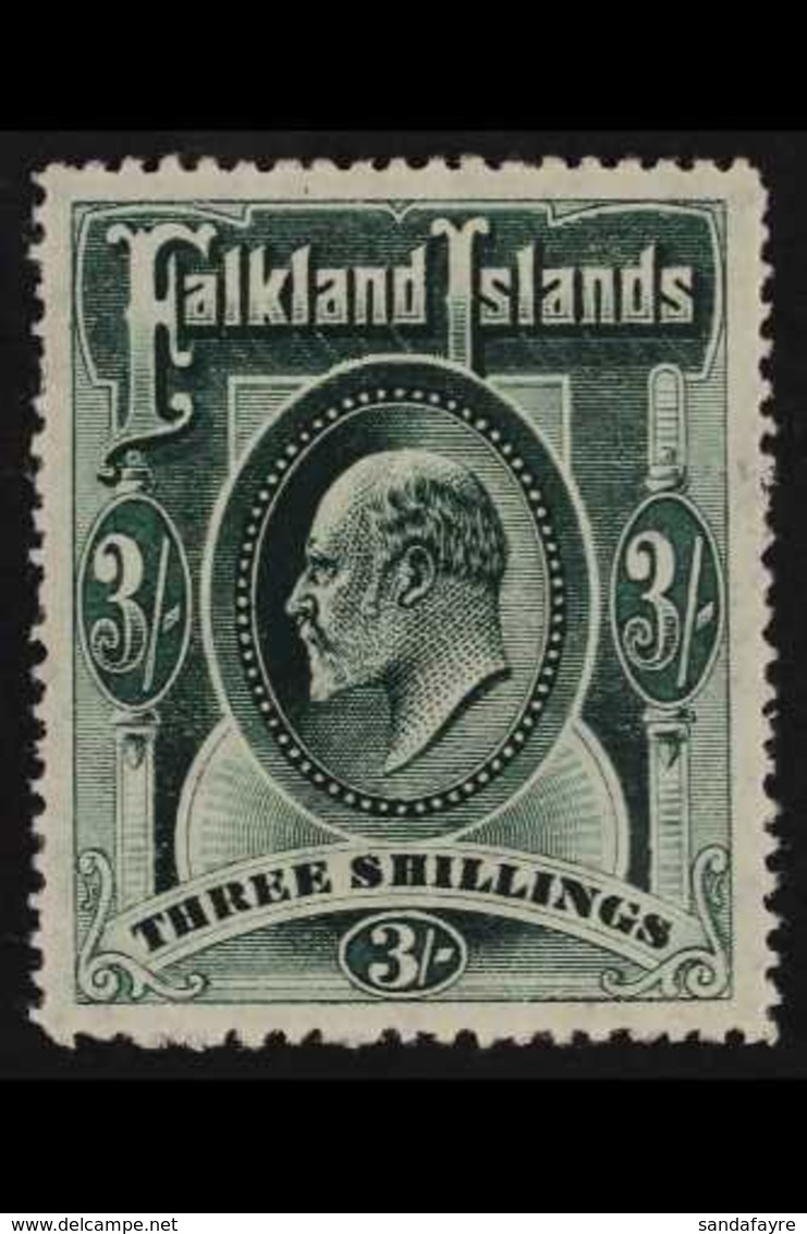 1904 3s Deep Green, Ed VII, SG 49b, Fine Mint. For More Images, Please Visit Http://www.sandafayre.com/itemdetails.aspx? - Falkland Islands