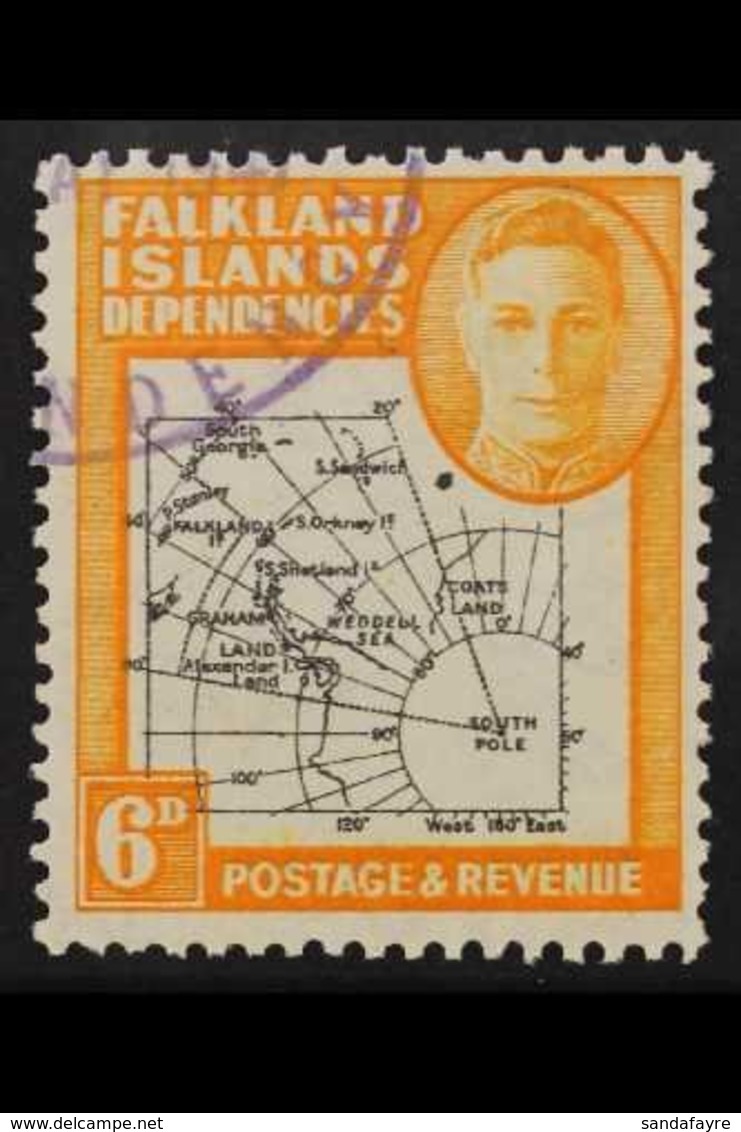 1946-49 VARIETY 6d Black & Orange "Extra Dot By Oval" Variety, SG G6d, Very Fine Used For More Images, Please Visit Http - Falkland Islands