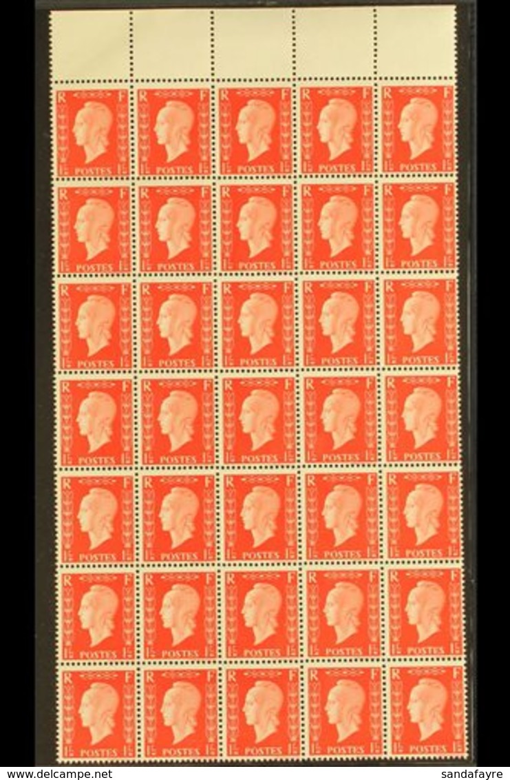 1942 EXILE GOVERNMENT UNISSUED STAMPS. 1f Red Marianne De Dulac Type II (Yvert 701E, Maury 701E), Never Hinged Mint Marg - Other & Unclassified