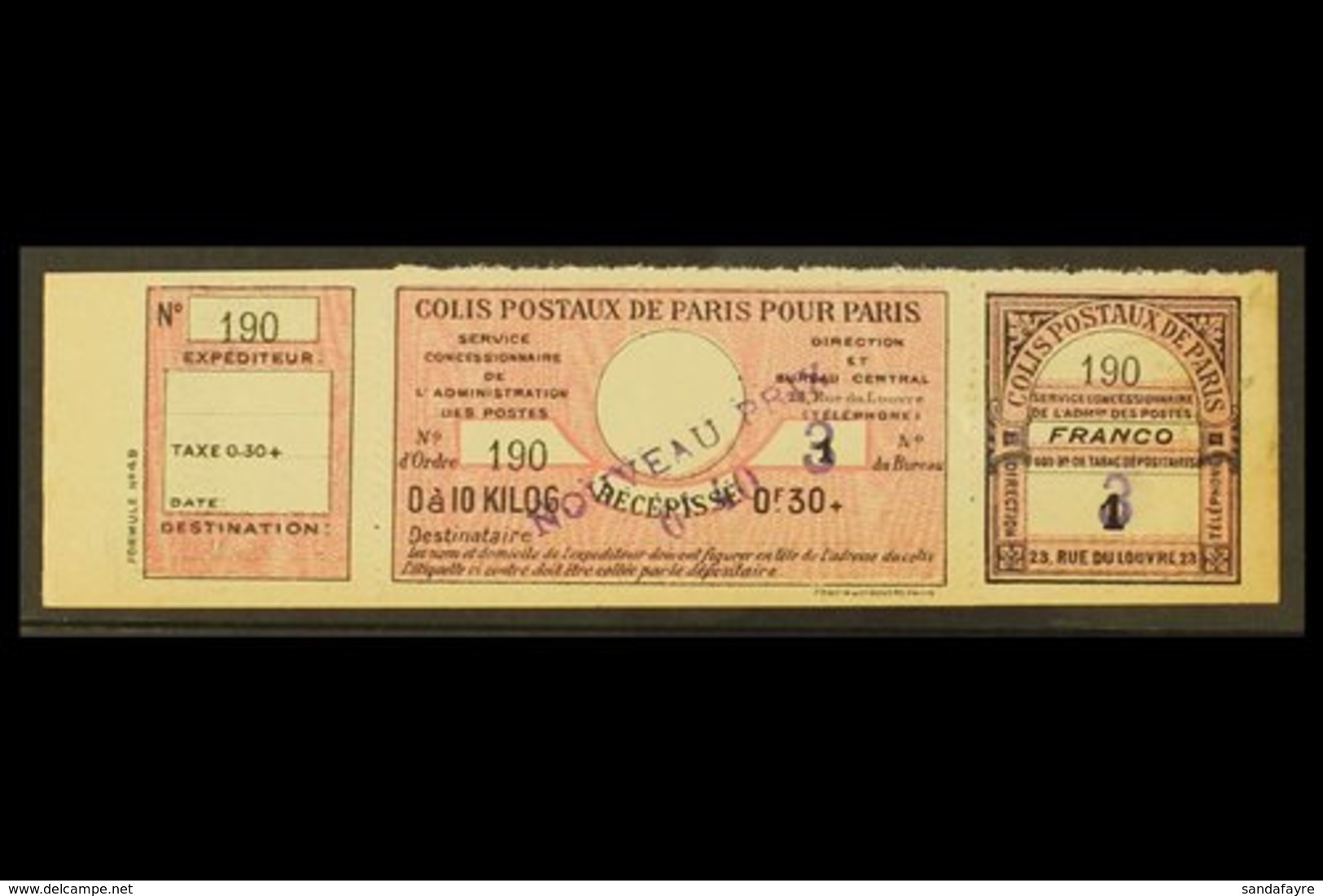 PARCEL POSTS FOR PARIS 1919 40c On 30c+ Rose, Se-tenant Strip Of 3, Maury 45, Fine "mint" Part Og. For More Images, Plea - Other & Unclassified