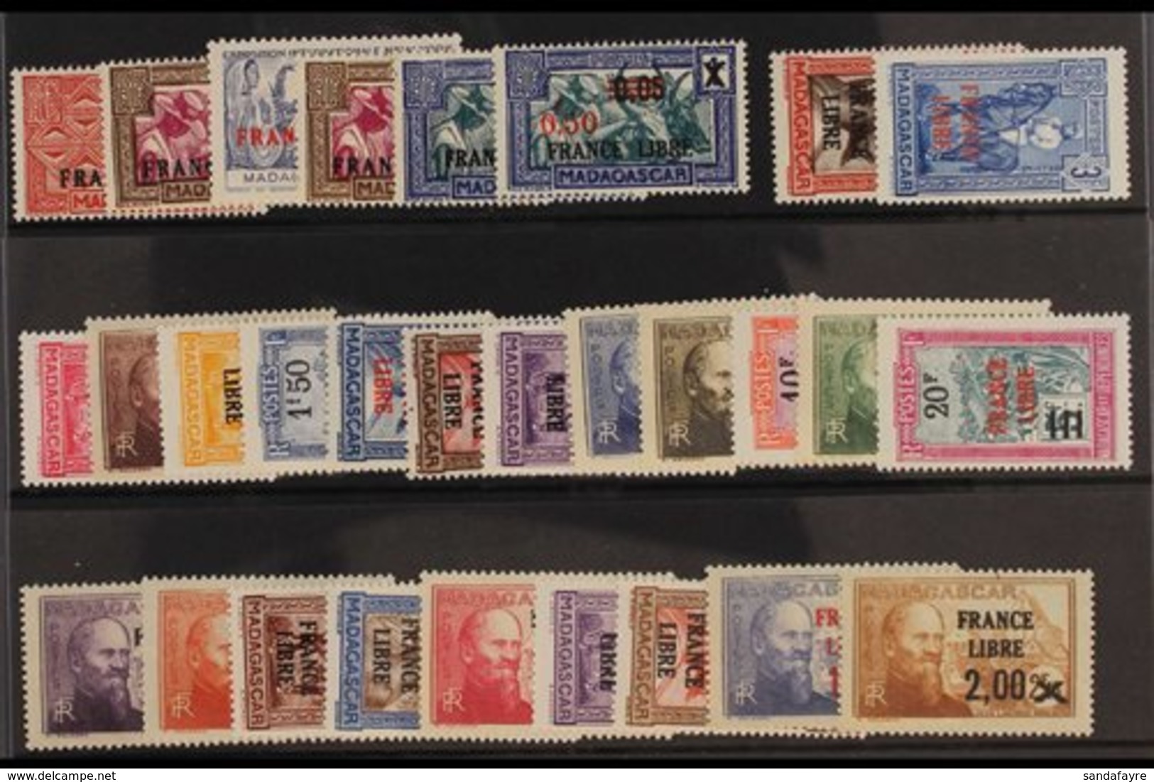 MADAGASCAR 1942 "FRANCE LIBRE" Overprints Complete Postage Set Less The Rare 20f) (SG 214/42, Yvert 235/64), Never Hinge - Other & Unclassified