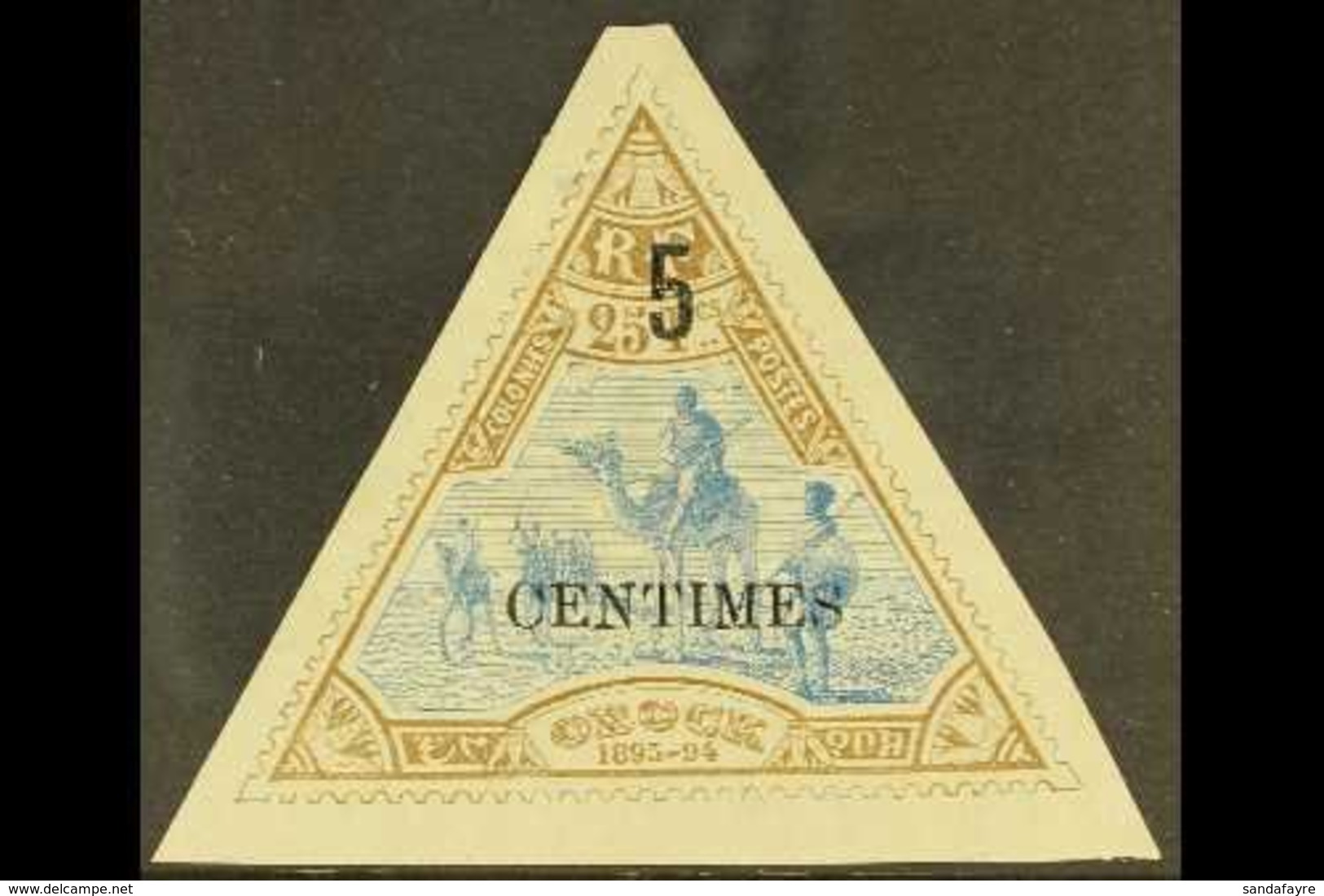 SOMALI COAST DJIBOUTI 1902 (15 Apr) 5c On 25fr Blue And Brown, Triangular, SG 112, Fine Mint. For More Images, Please Vi - Other & Unclassified