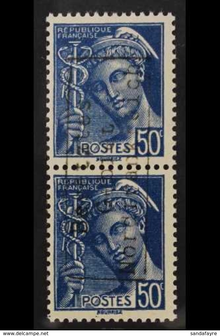 COUDEKERQUE 1940 50c Blue Mercury Vertical Pair With Vertical "Besetztes Gebiet Nordfrankreich" Local Overprint, Michel  - Sonstige & Ohne Zuordnung