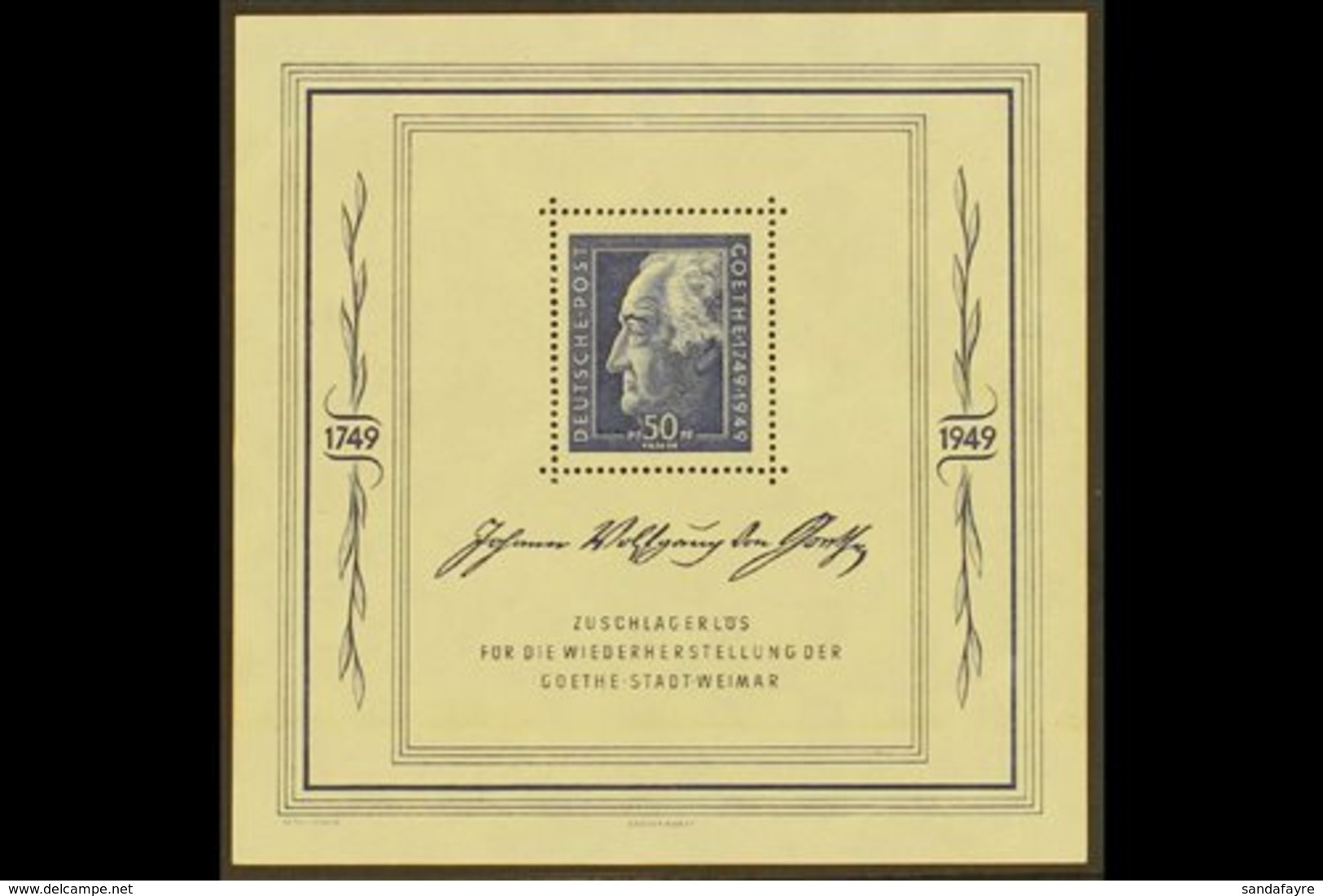 RUSSIAN ZONE GENERAL ISSUES 1949 Goethe Festival Week Mini-sheet (Michel Block 6, SG MSR59a), Superb Never Hinged Mint,  - Sonstige & Ohne Zuordnung