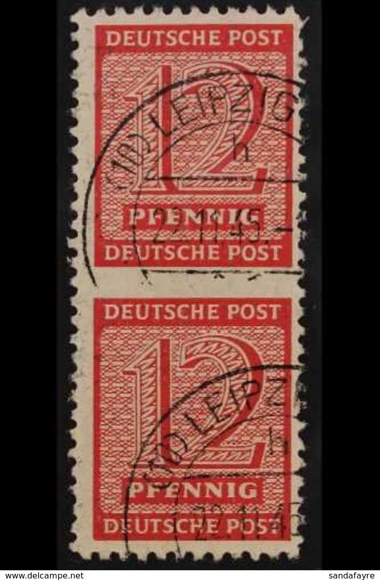 RUSSIAN ZONE WEST SAXONY 1945 ROSSWEIN 12pf Carmine Local Postmaster Perf 11¼-11½ Vertical PAIR IMPERF BETWEEN Variety,  - Other & Unclassified