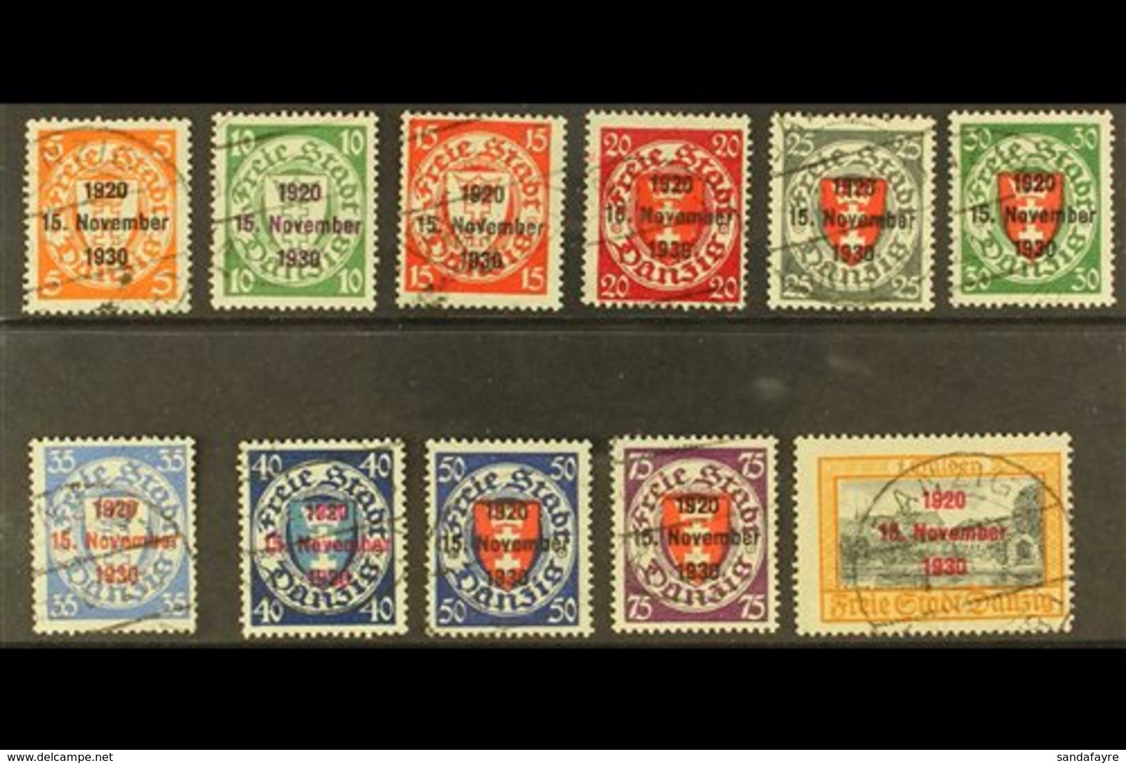 1930 Tenth Anniv Of Free City Of Danzig Overprints Complete Set, Michel 220/230, Very Fine Used, Expertised KNIEP BPP. ( - Other & Unclassified