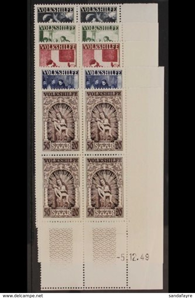 1949 Relief Fund Set, in Lower Corner Blocks Of 4 With Complete Date Imprints On The Margins, Mi 267Br/71Br, Only The Tw - Other & Unclassified