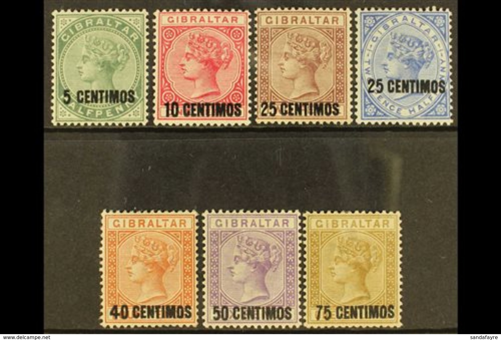 1889 Spanish Currency Surcharge Set Complete, 25c With Short Foot To "5" SG 15/21, Good To Fine Mint (7 Stamps). For Mor - Gibraltar