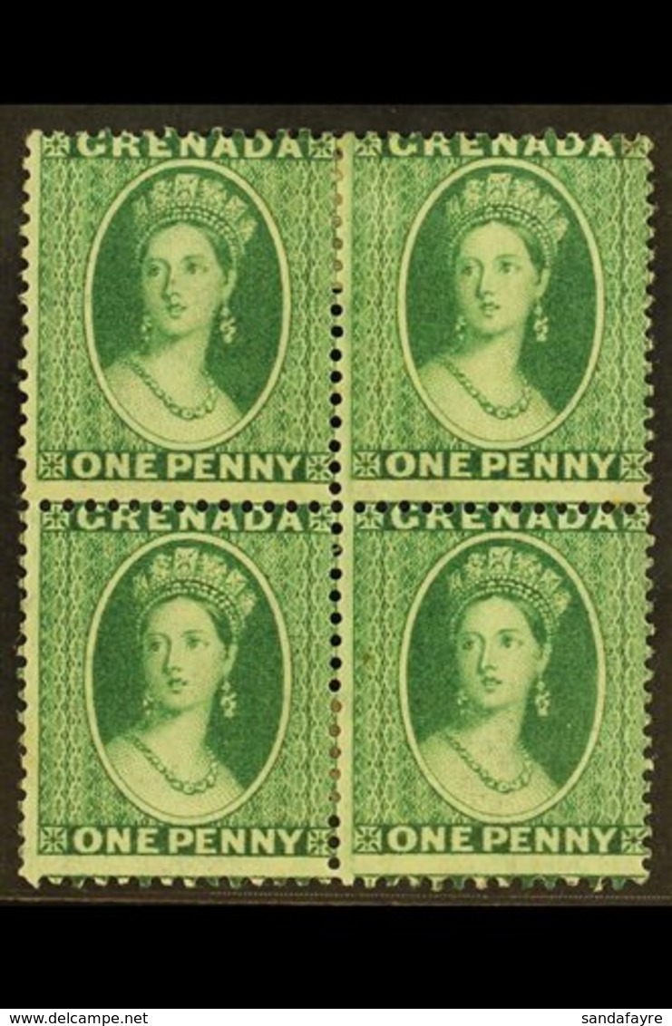 1875 1d Green, Wmk Large Star, SG 14, Superb Mint Og Block Of 4. Ex "Mayfair" Find. For More Images, Please Visit Http:/ - Grenada (...-1974)