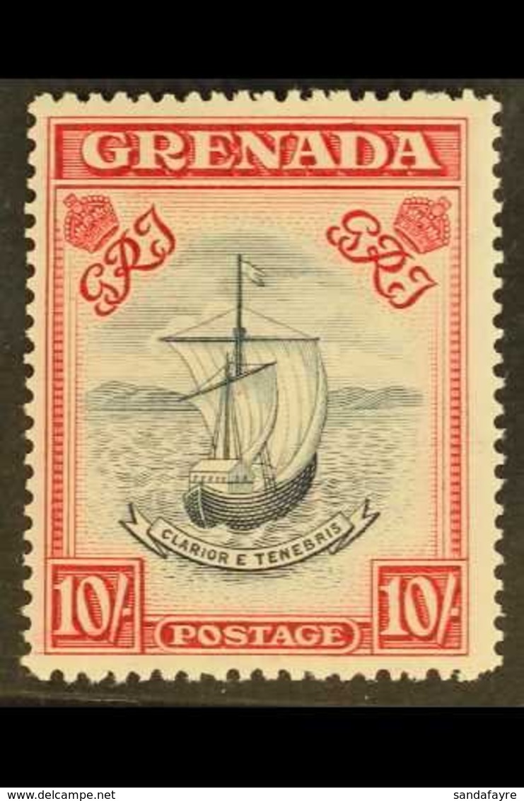 1943 10s. Slate Blue And Bright Carmine (narrow Perf. 14, SG 163b, Fine Never Hinged Mint. For More Images, Please Visit - Grenada (...-1974)