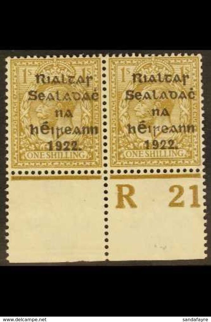 1922 1s Bistre-brown Thom Overprint In Black (SG 15, Hibernian T19), Fine Mint Lower Marginal Perf 'R21' CONTROL PAIR, H - Other & Unclassified