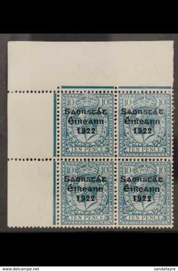 1922-23 10d Turquoise-blue "Saorstat" Overprint, SG 62, Superb Mint (three Stamps Are Never Hinged) Upper Left Corner BL - Other & Unclassified