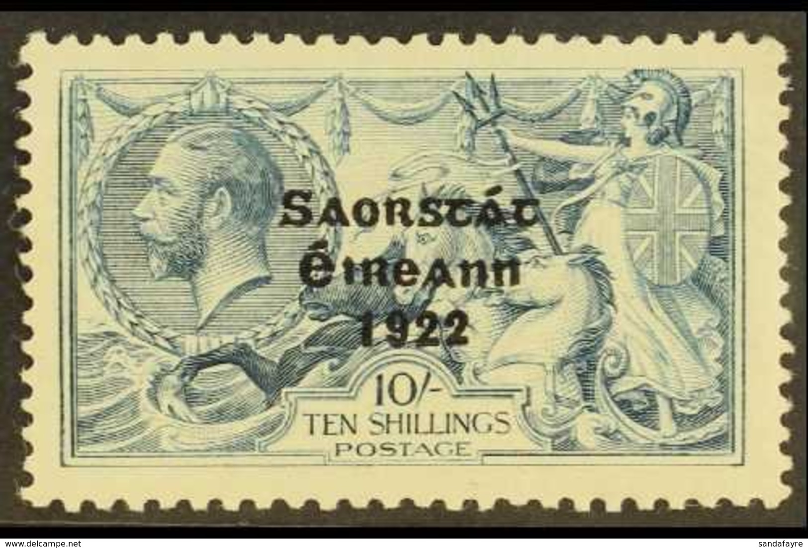 1922-23 10s Dull Grey Blue Seahorse, SG 66, From The Perfect "S" Plate (Hib. T61j), Fine Mint. For More Images, Please V - Andere & Zonder Classificatie