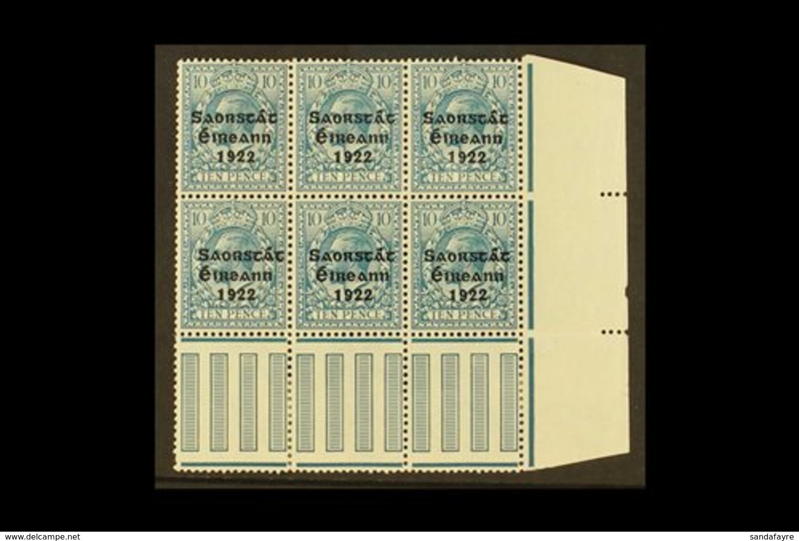 1922-23 VARIETY 10d Turquoise Blue (SG 62) Marginal Corner Pane Multiple Of 6 Stamps,  incorporates "S Over E" Variety,  - Other & Unclassified