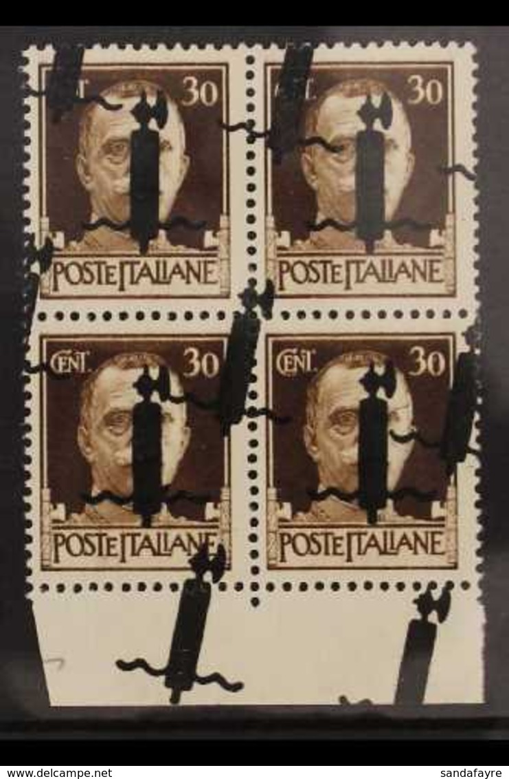 ITALIAN SOCIAL REPUBLIC 1944 30c Brown With Black Fascio OVERPRINT DOUBLE ONE DIAGONAL Variety, Sassone 492Afa, Superb N - Unclassified