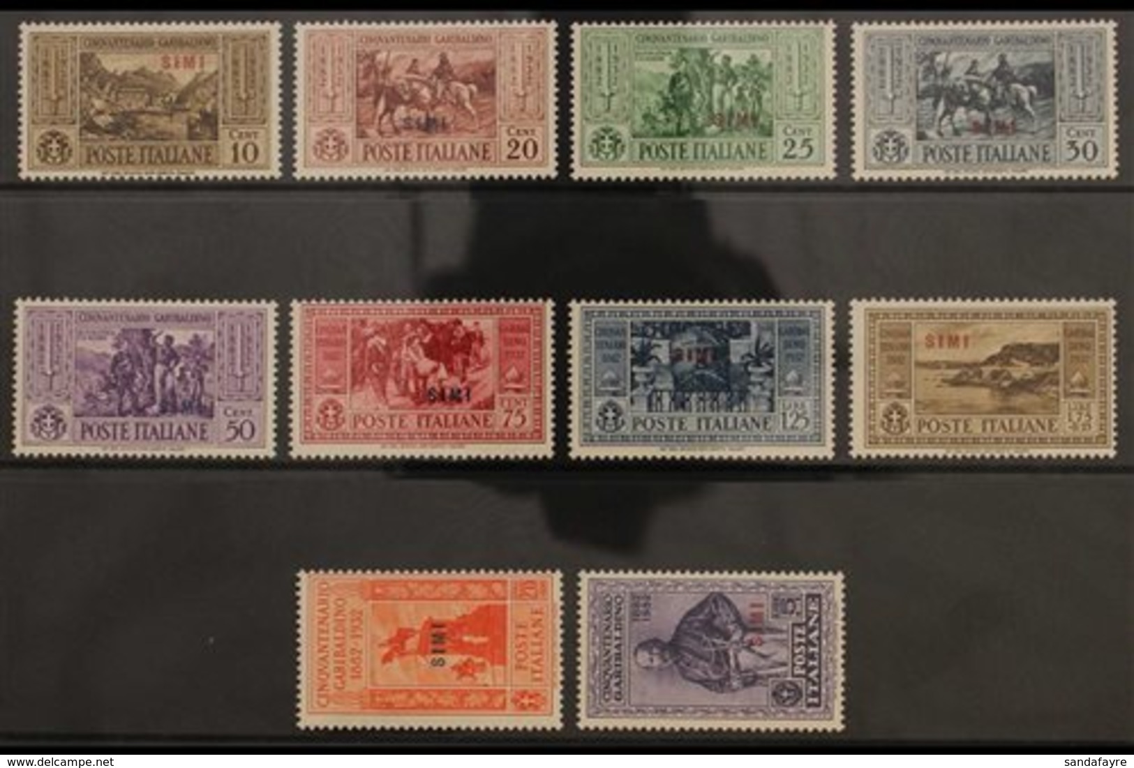 DODECANESE ISLANDS SIMI 1932 Garibaldi Local Overprints Complete Set (Sassone 17/26, SG 89/98 L), Very Fine Mint, Very F - Other & Unclassified