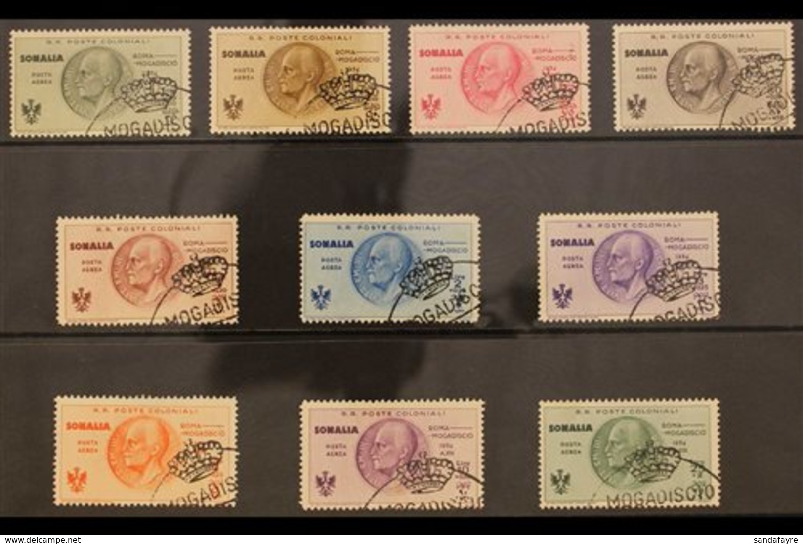 SOMALIA 1934 AIR Rome-Mogadishu Flight Set (Sass S. 45, SG 199/208), Very Fine Used. (10 Stamps) For More Images, Please - Other & Unclassified