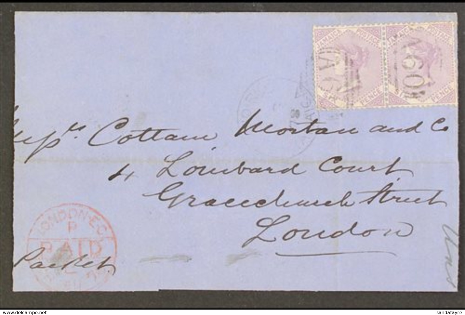 1878 (Aug) Envelope Large Part Front & Back To London, Bearing 6d Pair Tied A60 Cancels, Ocho Rios Cds Alongside And On  - Jamaica (...-1961)