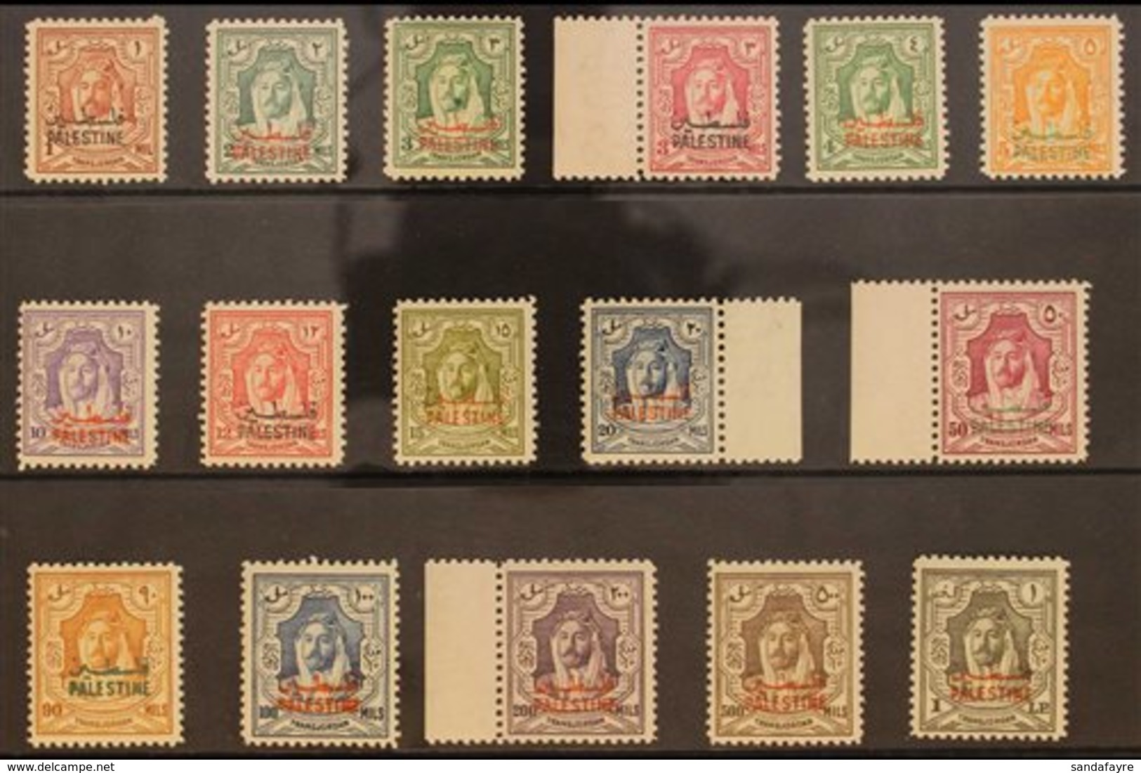 OCCUPATION OF PALESTINE 1948 Jordan Stamps Opt'd "PALESTINE", SG P1/16, Very Fine, Lightly Hinged Mint (16 Stamps) For M - Jordania