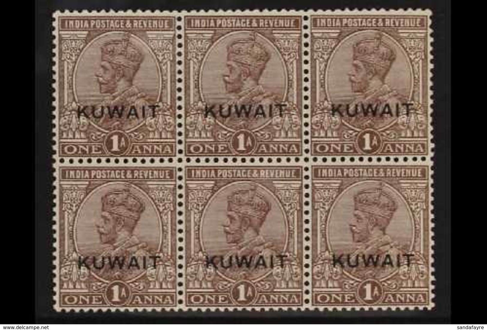 1929 1a Chocolate, Variety "wmk Inverted", SG 17aw, Never Hinged Mint Block Of 6. For More Images, Please Visit Http://w - Kuwait