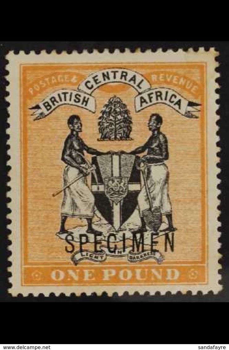 BRITISH CENTRAL AFRICA 1895 £1 Black And Yellow-orange Overprinted "SPECIMEN", SG 29s, Fine Mint. For More Images, Pleas - Nyasaland (1907-1953)