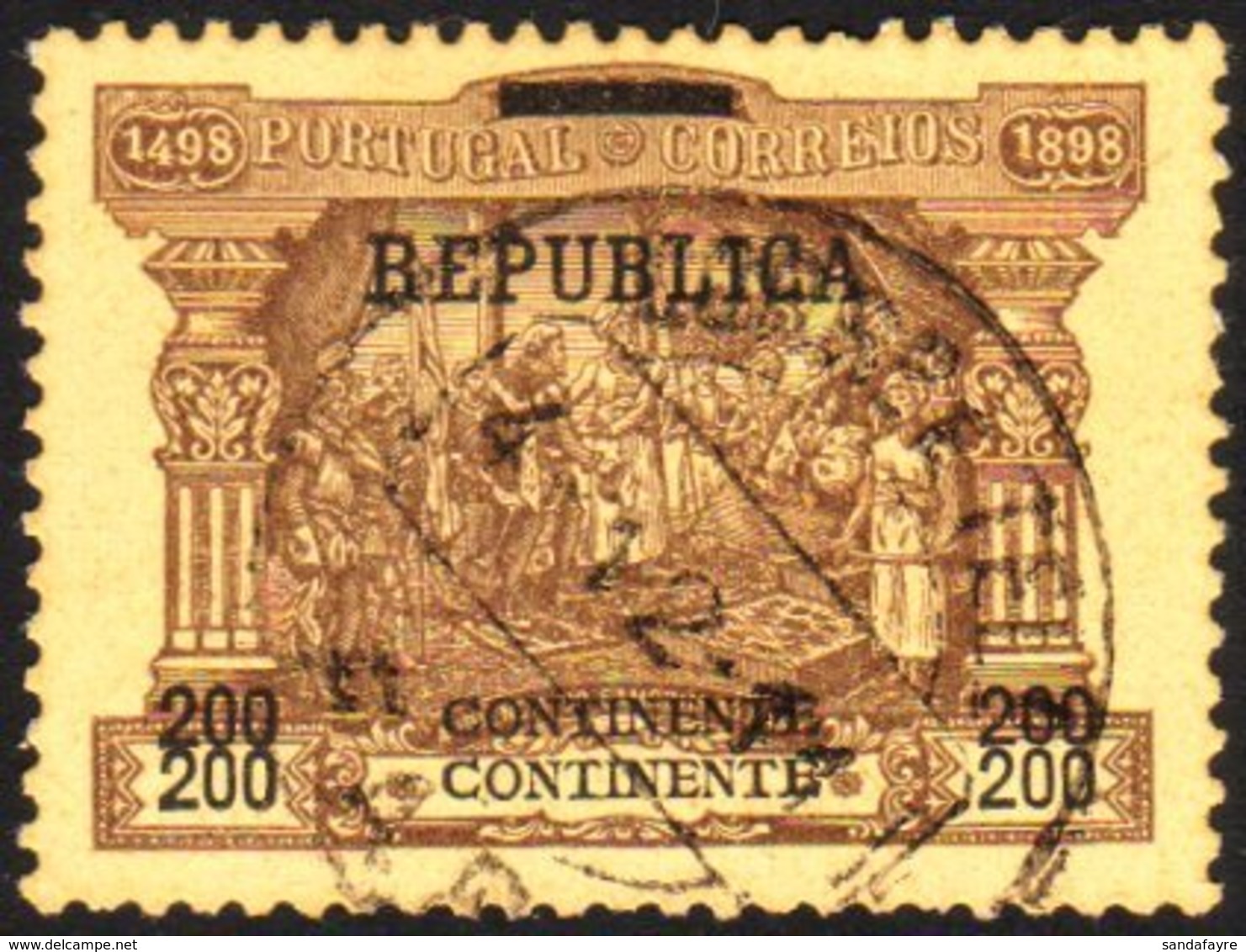 1911-12 "Republica" Overprint On Postage Due 200r Brown On Buff With "200" And "Continente" PRINTED DOUBLE Variety, As S - Other & Unclassified