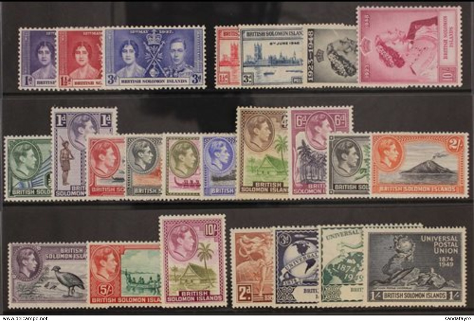 1937-52 COMPLETE KGVI MINT COLLECTION Presented On A Stock Card, Coronation To UPU, SG 57/80, Very Fine Mint (24 Stamps) - British Solomon Islands (...-1978)