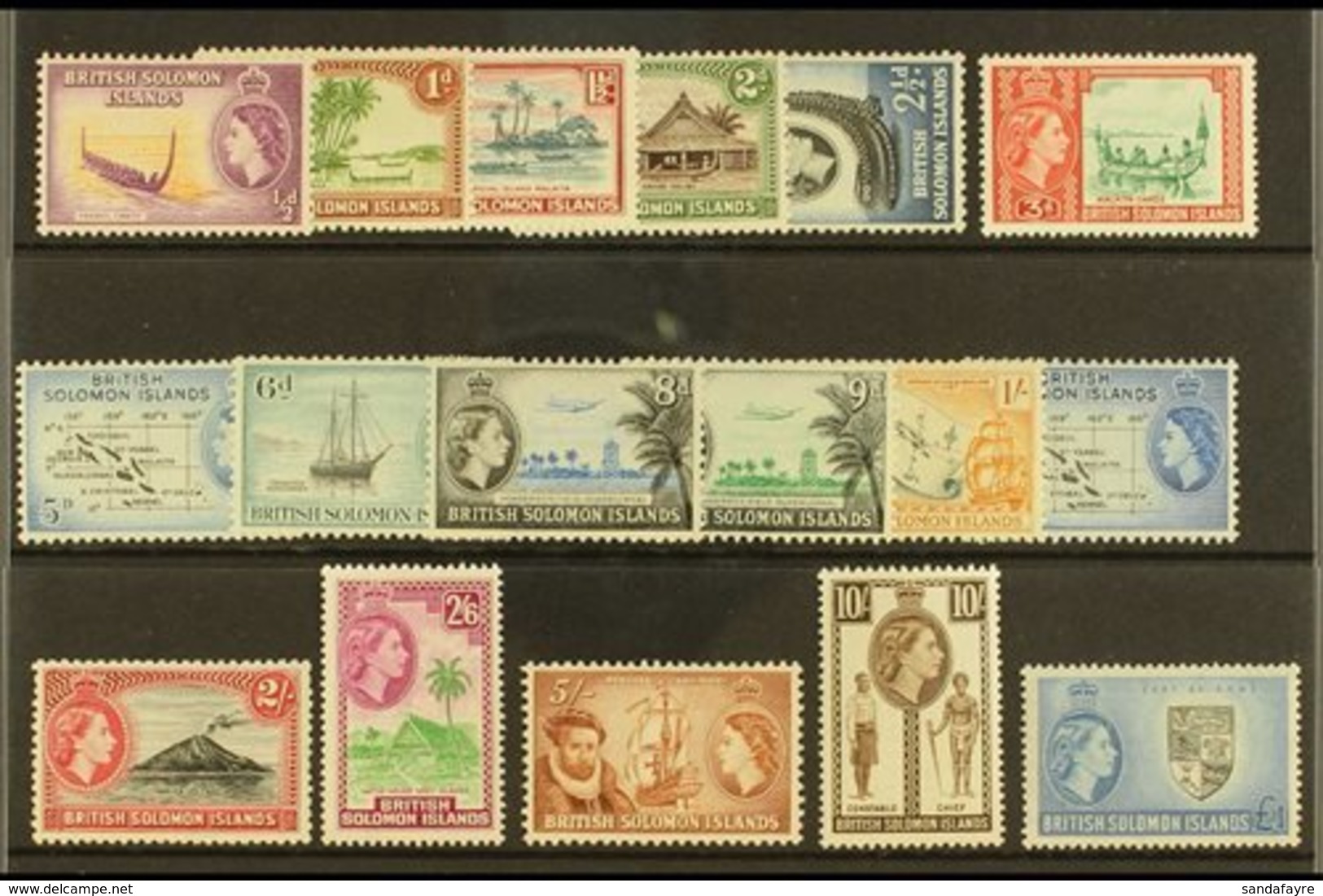 1956-63 Complete Definitive Set, SG 82/96, Never Hinged Mint (17 Stamps) For More Images, Please Visit Http://www.sandaf - British Solomon Islands (...-1978)