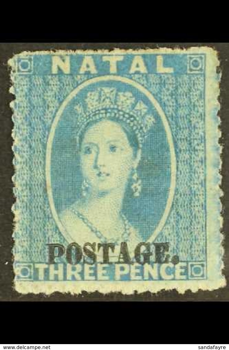 NATAL 1869 3d Blue, Rough Perf 14 - 16, Ovptd Small Capitals With Stop, SG 54, Very Fine Mint, Large Part Og. Pretty Sta - Unclassified