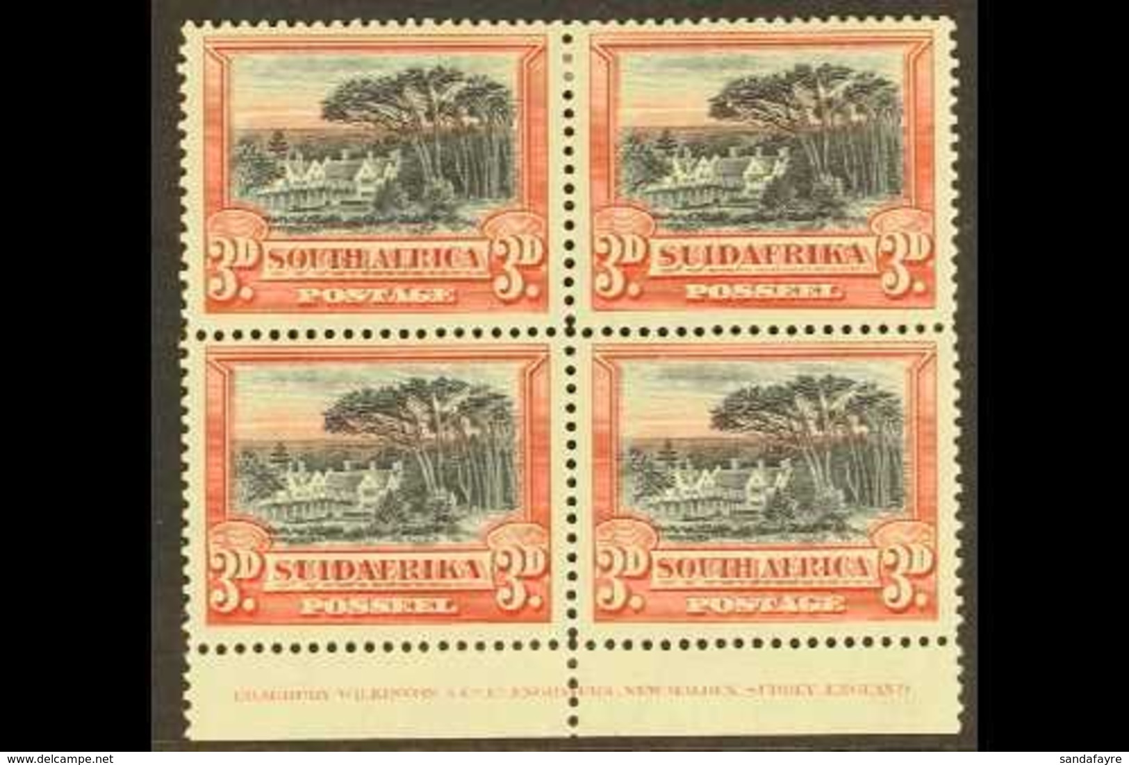 1927-30 3d Black & Red, Perf.14x13½, IMPRINT BLOCK OF 4, SG 35a, Hinged On Top Pair, Lower Stamps Never Hinged Mint. For - Ohne Zuordnung