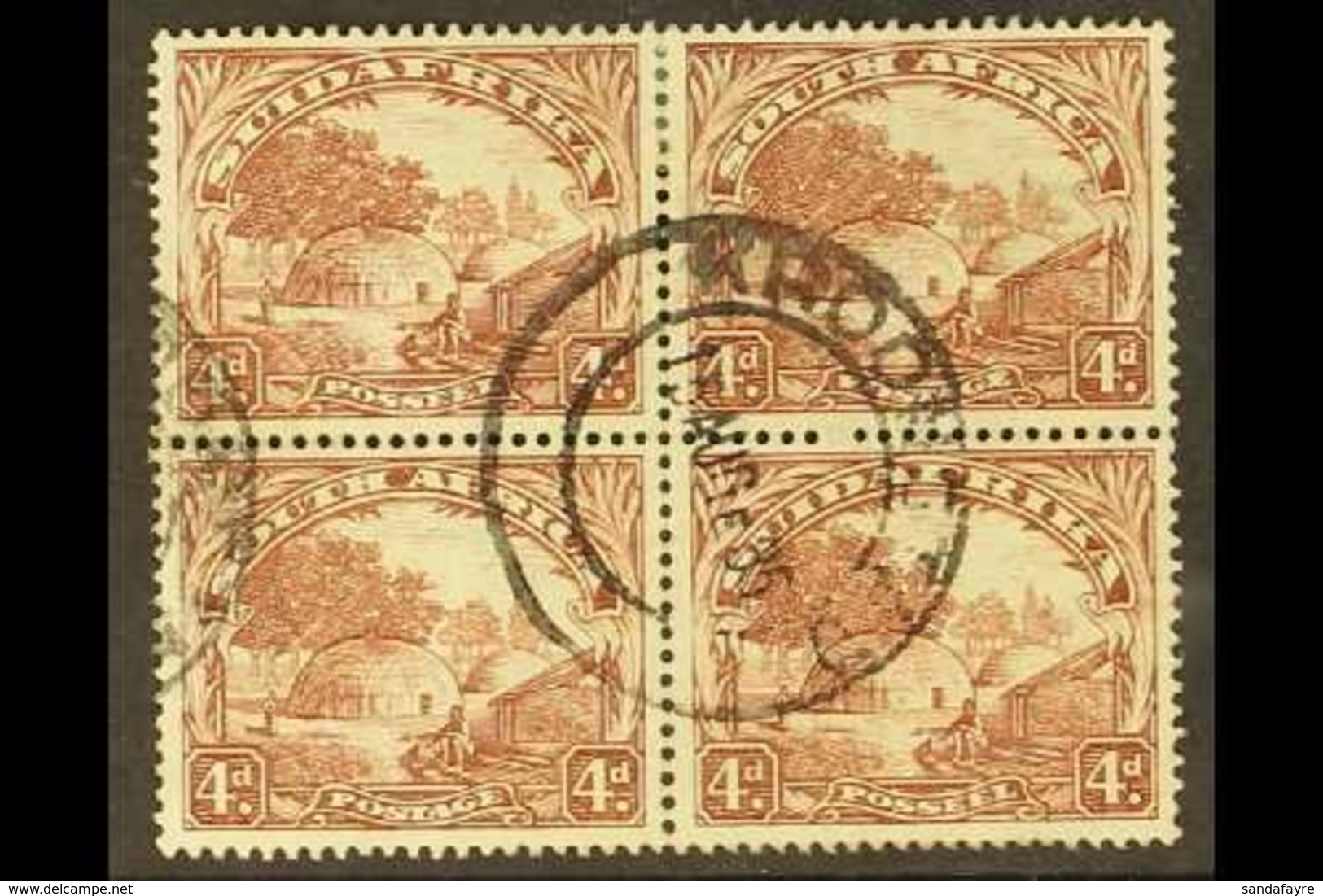 1930-44 4d Brown, Scarce WATERMARK UPRIGHT In A BLOCK Of FOUR, SG 46, Small Wrinkle At Top Right Corner, Otherwise Fine  - Unclassified