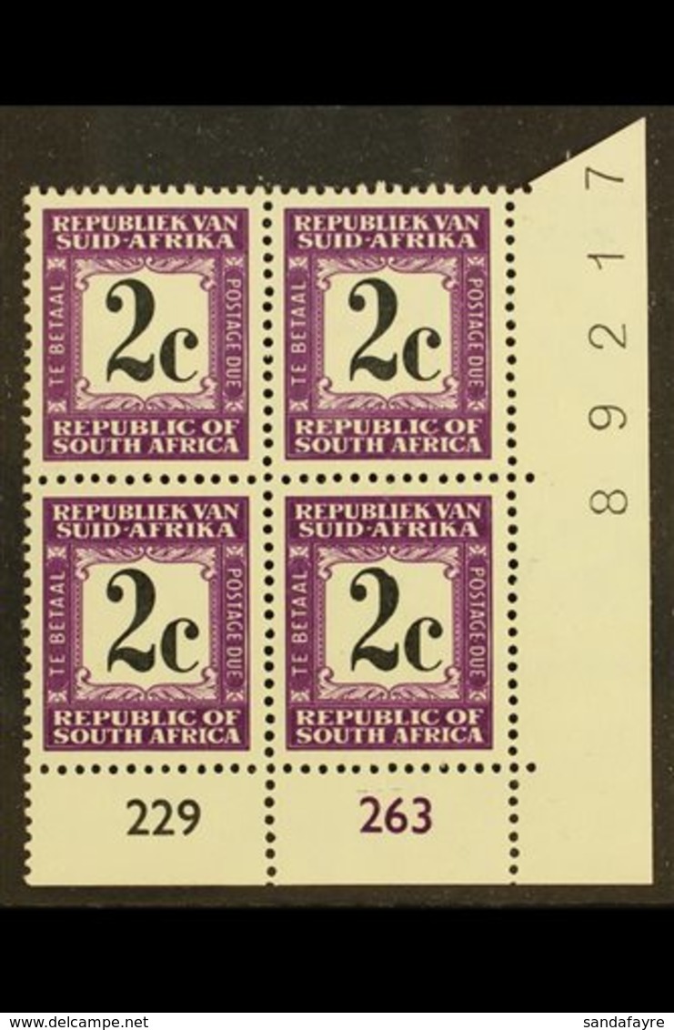 POSTAGE DUE 1971 2c Black & Deep Reddish Violet, Perf.14, Cylinder Block Of 4, SG D71, Never Hinged Mint. For More Image - Unclassified