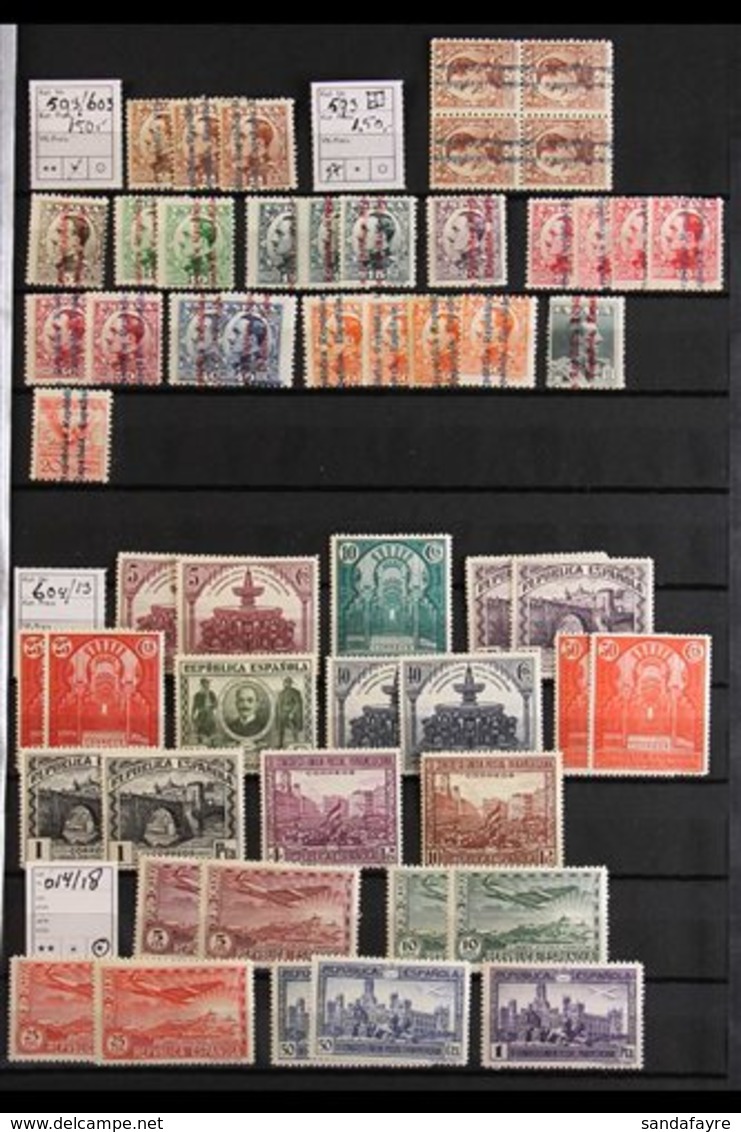 1931-1939 SPANISH REPUBLIC ISSUES. FINE MINT STAMPS Arranged By Cat Numbers On Stock Pages, Includes 1931 Opts Set, 1931 - Other & Unclassified