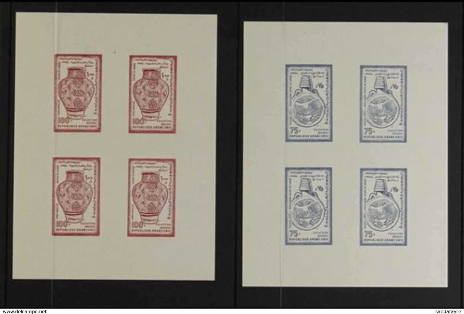 1958 UAR Ancient Syrian Art Set, SG 662/670, Scott 4/12, IMPERF SHEETLETS OF 4, Never Hinged Mint (9 Sheetlets Of 4 = 36 - Syria