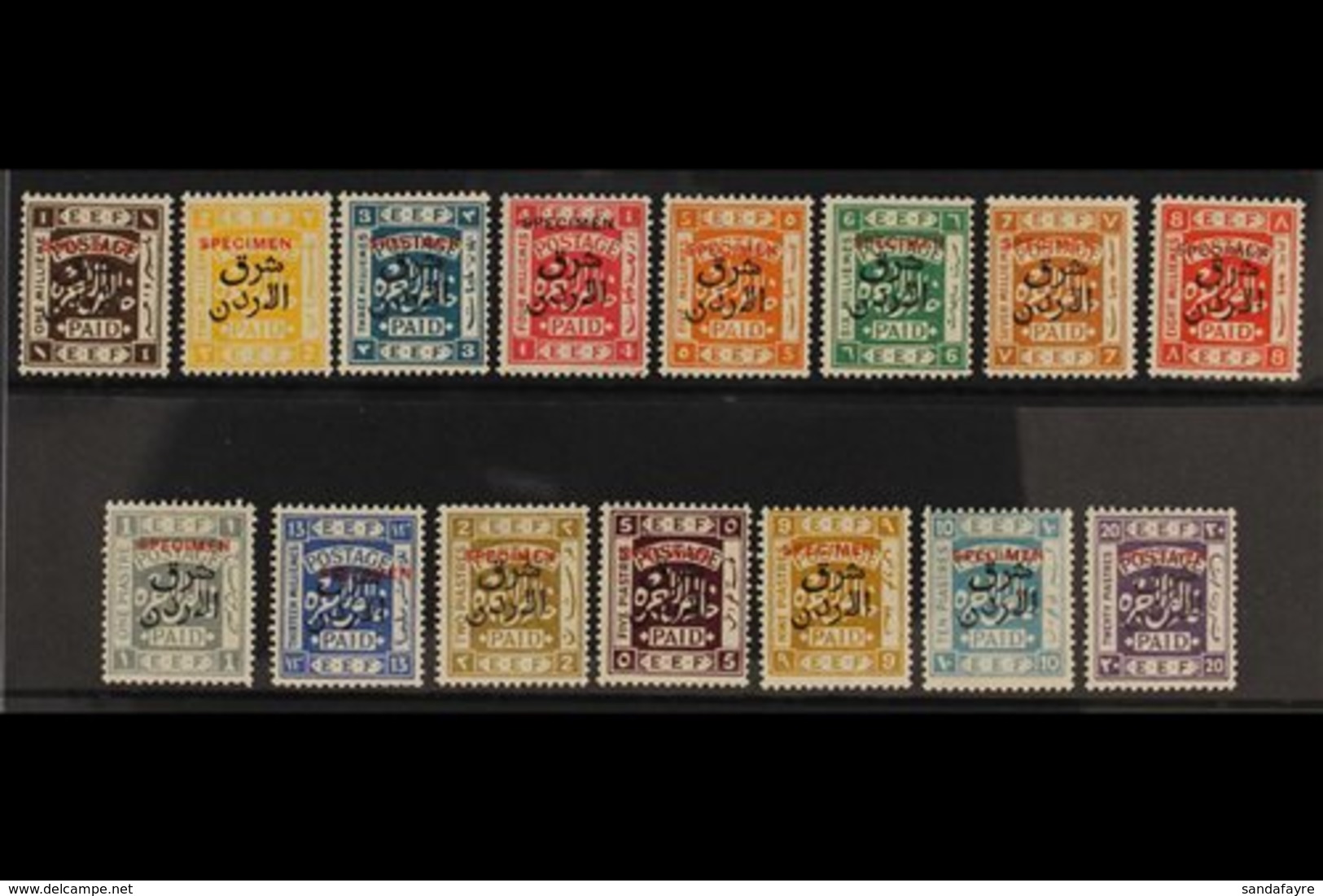 1925-26 "East Of The Jordan" Overprints On Palestine Overprinted "SPECIMEN" Complete Set, SG 143s/57s, Very Fine Mint, V - Jordan