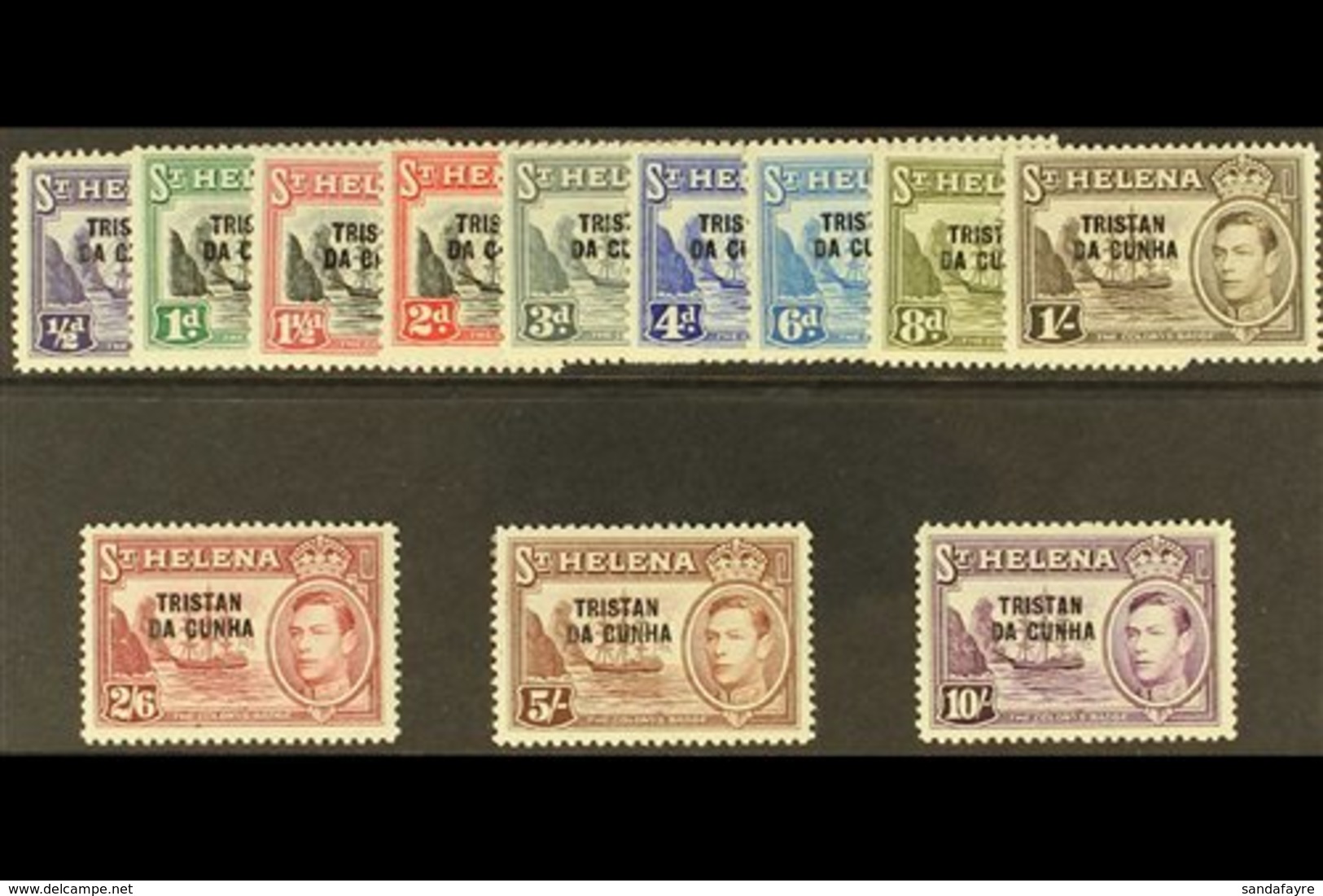 1952 KGVI Definitives Complete Set, SG 1/12, Very Fine Mint, Most Values (including 5s And 10s) Never Hinged. (12 Stamps - Tristan Da Cunha