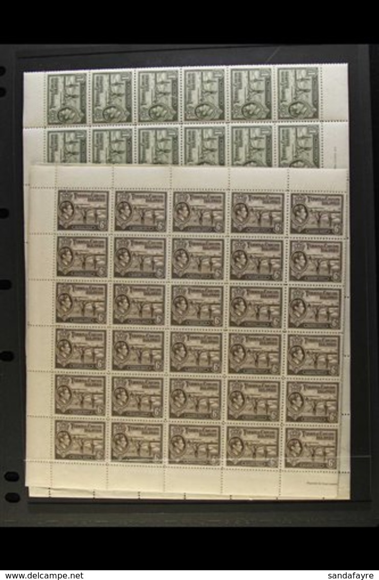 1938-48 KGVI COMPLETE DEFINITIVES COMPLETE SHEETS Group Of Complete Sheets Of Sixty With Margins, Includes 1938-45 ¼d Bl - Turks And Caicos