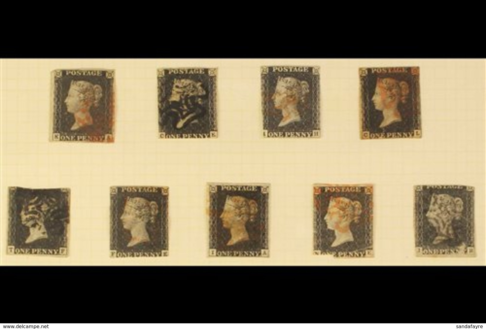 1840 PENNY BLACKS GROUP. 1d Black, SG 2, Nine Used Examples, Two With Four Margins, Mostly With Various Faults. (9 Stamp - Unclassified