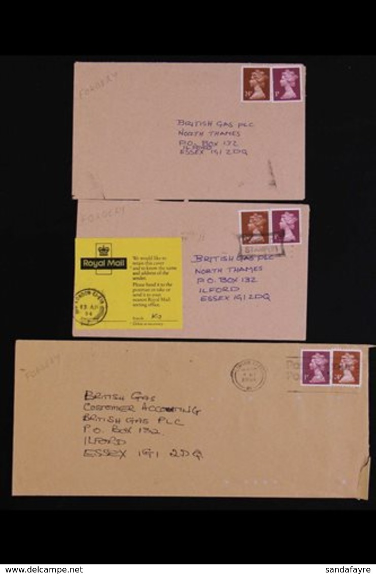 MACHIN FORGERIES Group Of Three Covers, Each Franked With 1p Machin & 24p Machin Forgery, One Cover Not Cancelled, Anoth - Altri & Non Classificati
